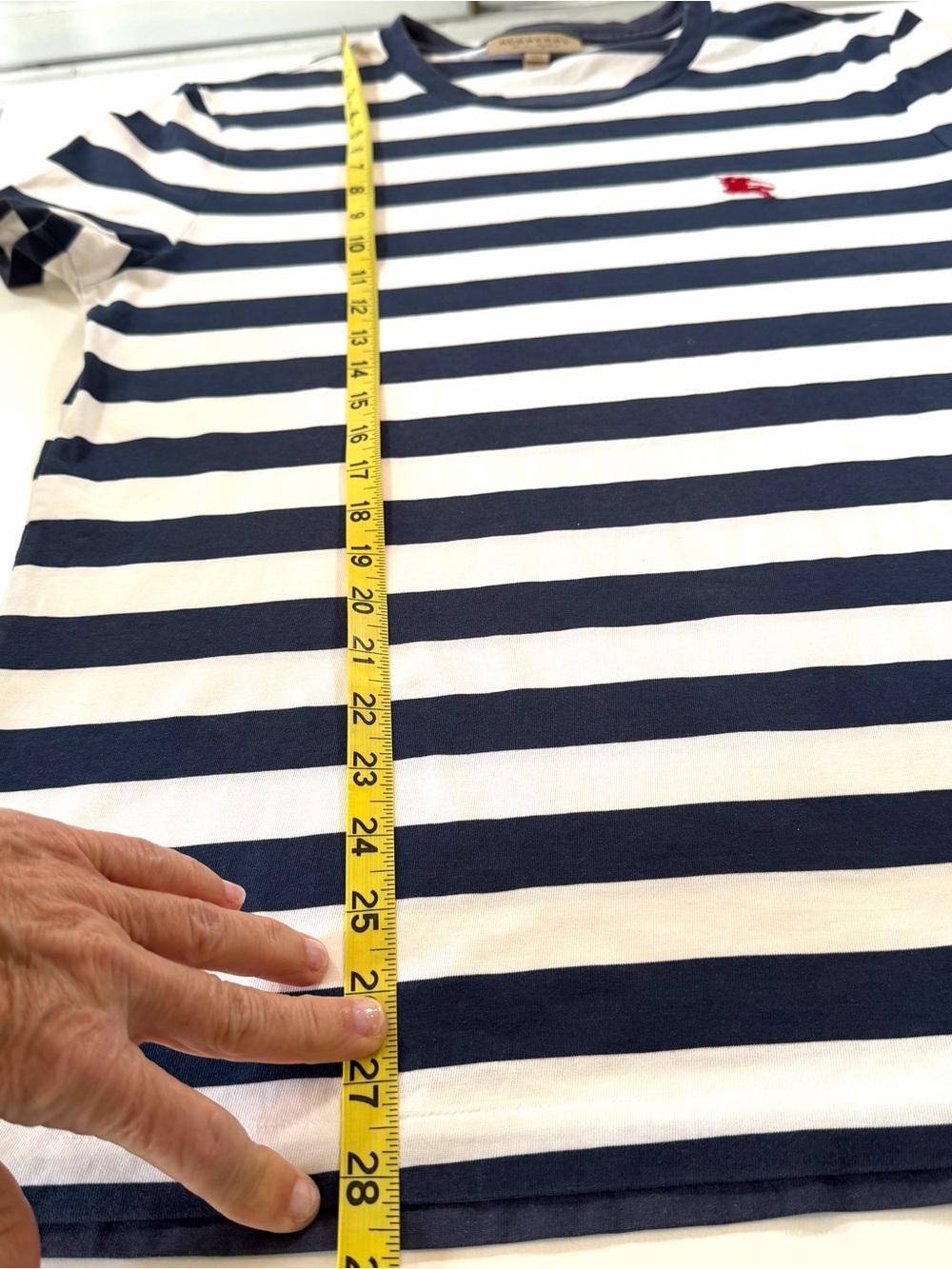 Burberry London Signature Logo Stripe Navy White Cotton T-Shirt Women’s Large - Picture 16 of 17
